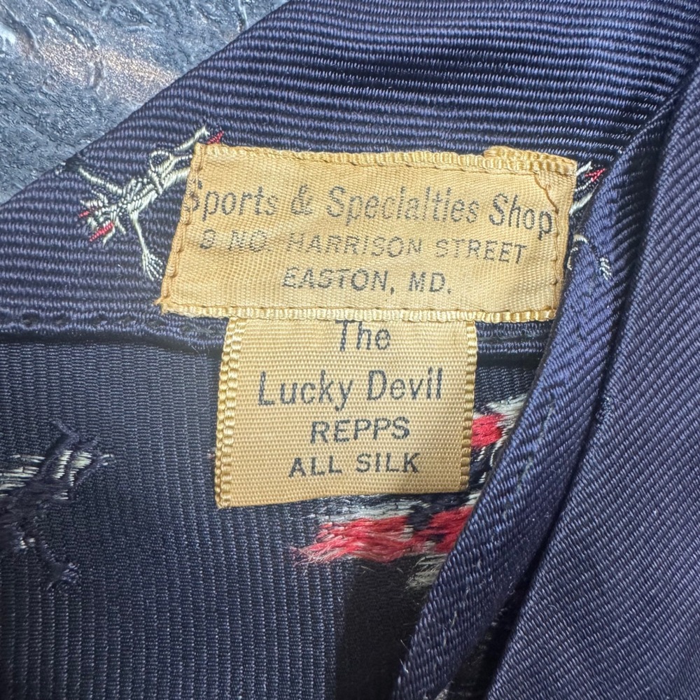 READ Lucky Devil Reps All Silk‎ Men's Necktie Navy Blue Embroidered Figures - Picture 3 of 7